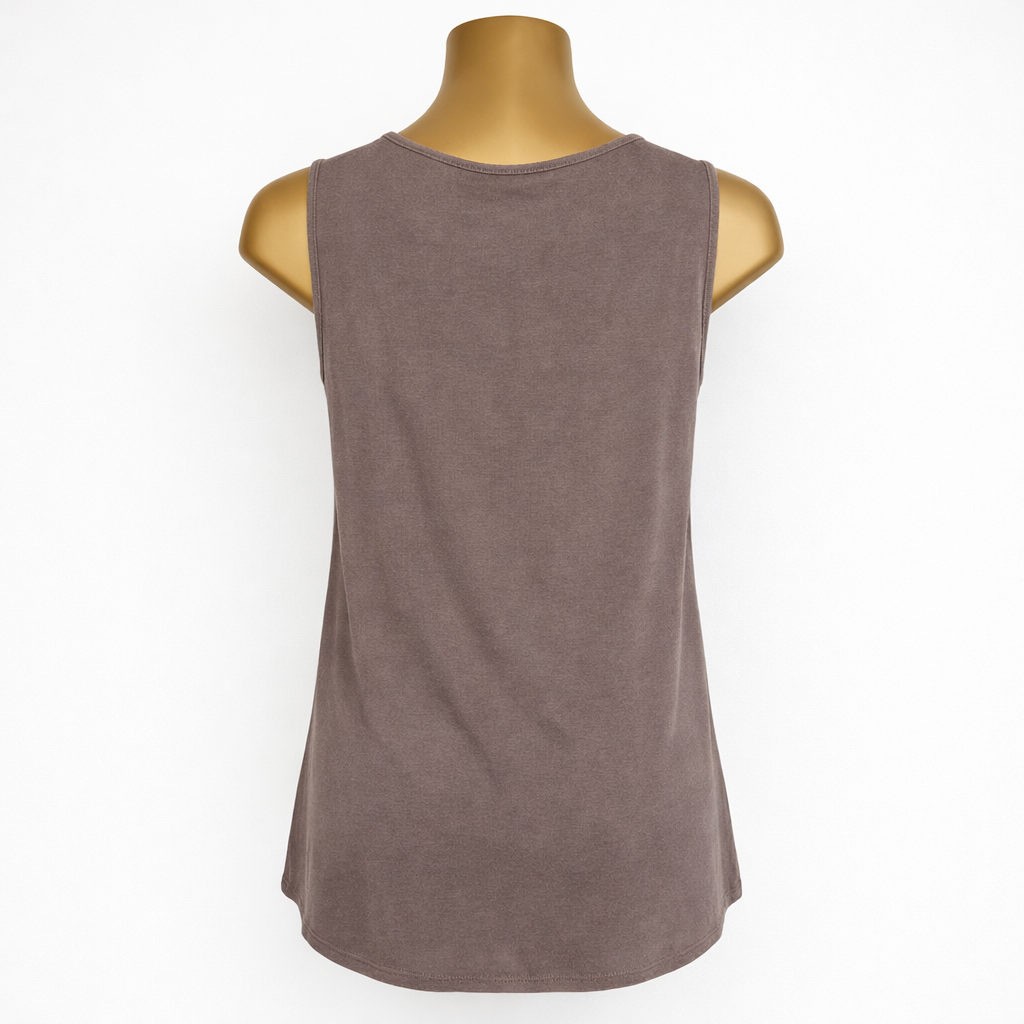 Ecru Taupe Suedette Top UK 14 | Sleeveless V-Neck Tunic