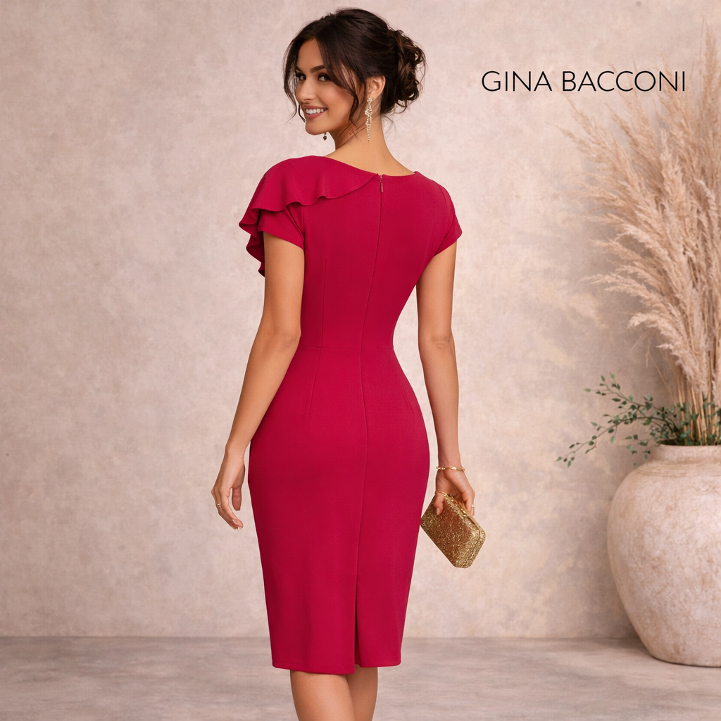 Gina Bacconi Fuchsia Ruched Cocktail Dress K 16