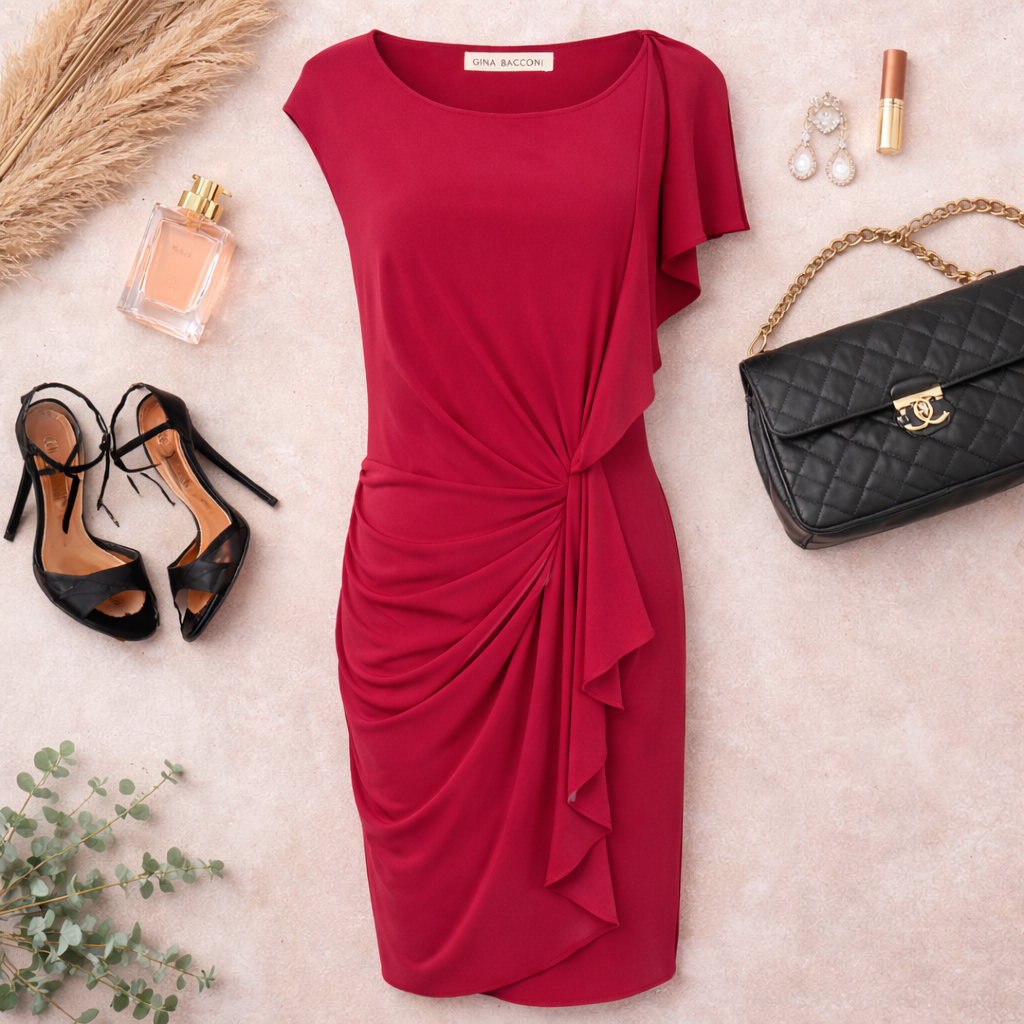 Gina Bacconi Fuchsia Ruched Cocktail Dress K 16