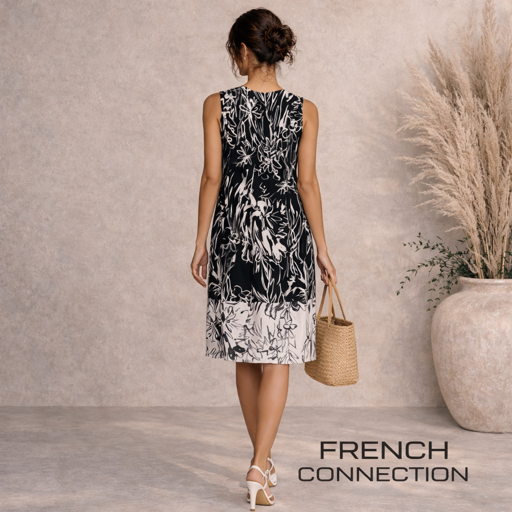 French Connection Black White Dress UK 8