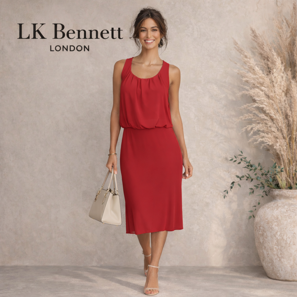 LK Bennett Red Sleeveless Midi Dress UK 14