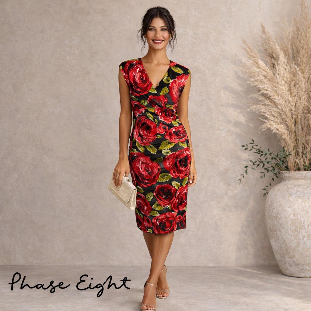 Phase Eight Ruched Crossover Neck Stretch Dress UK 10