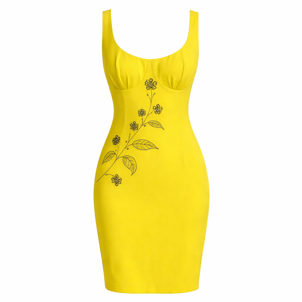 Simon Ellis Chartreuse Yellow Dress Suit, Black Bolero Jacket UK 10