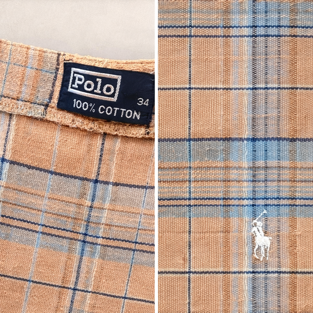 Polo Ralph Lauren Blue & Dark Peach Check Cotton Shorts Size 34