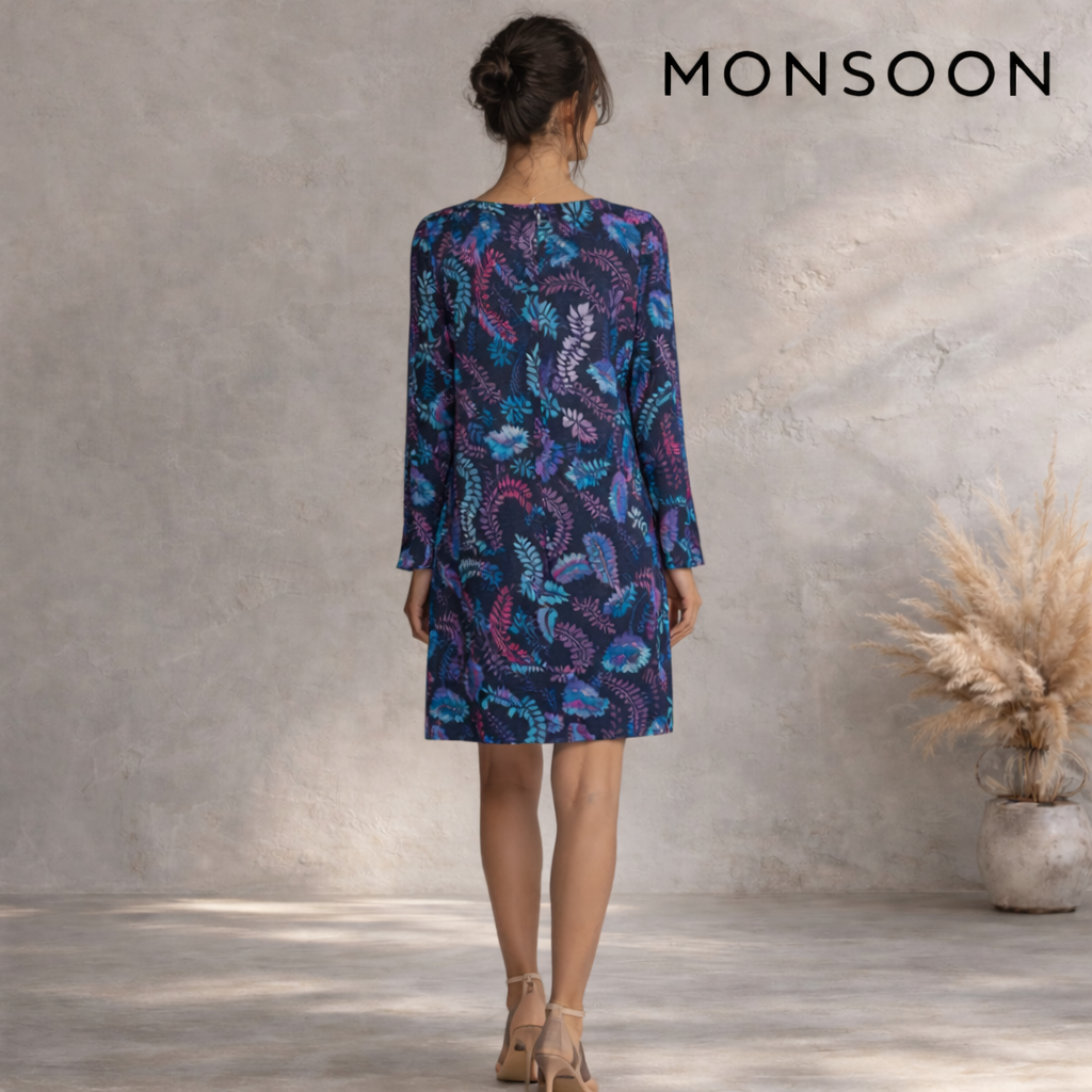 MONSOON Multicoloured Floral Long Sleeve Tunic Dress UK 12