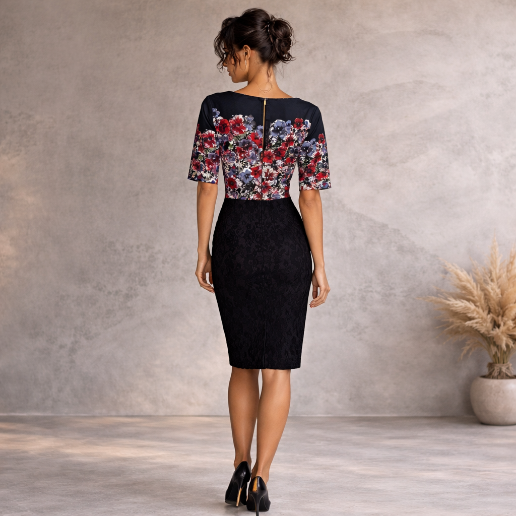 Next Black Blue Red Floral Dress UK 12