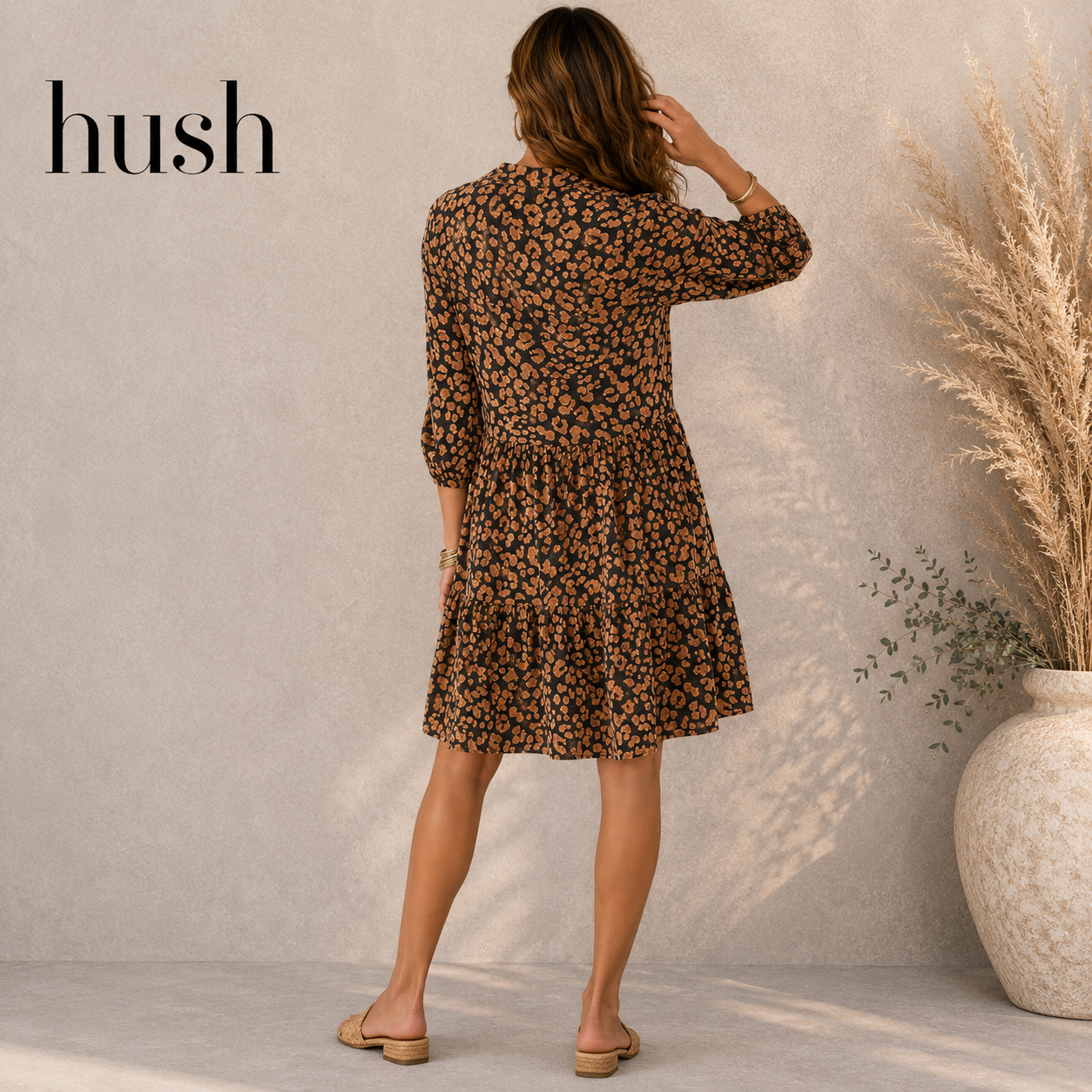 Hush Lena Brown Slouchy Oversize Animal Print Dress UK 4