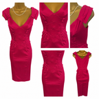 Karen Millen Cerise Pink Satin Bodycon Sleeveless Cocktail Dress Sexy UK 8