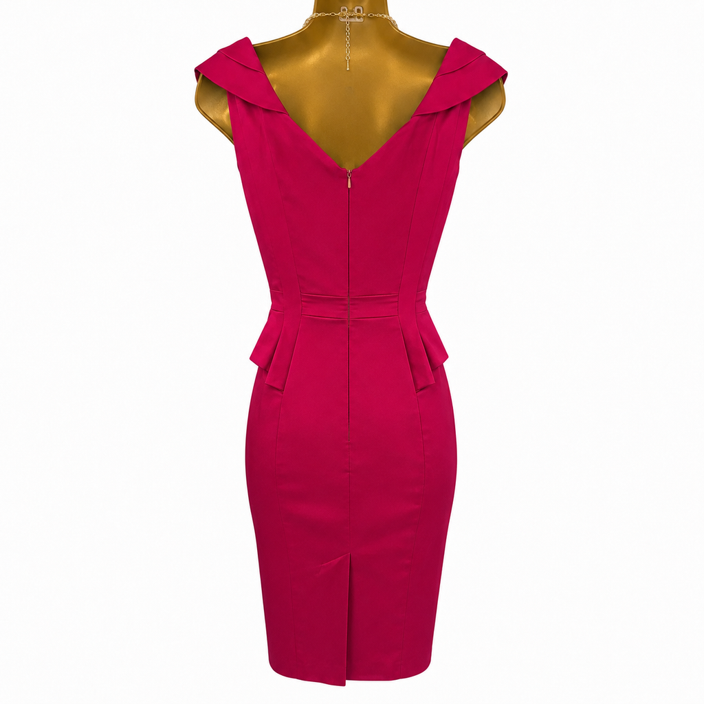 Karen Millen Cerise Pink Satin Bodycon Sleeveless Cocktail Dress Sexy UK 8