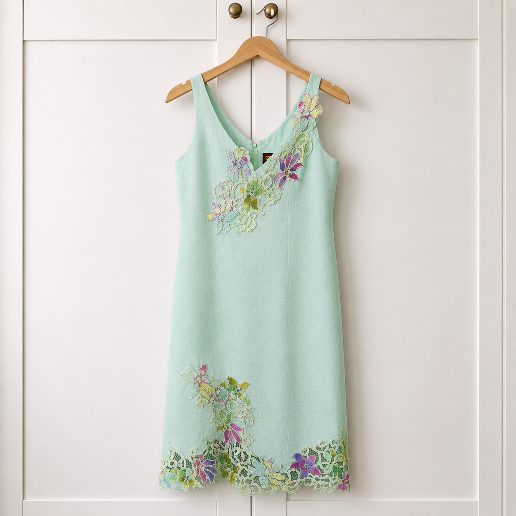 Renato Nucci Green Linen Embroidered Floral Dress UK 10