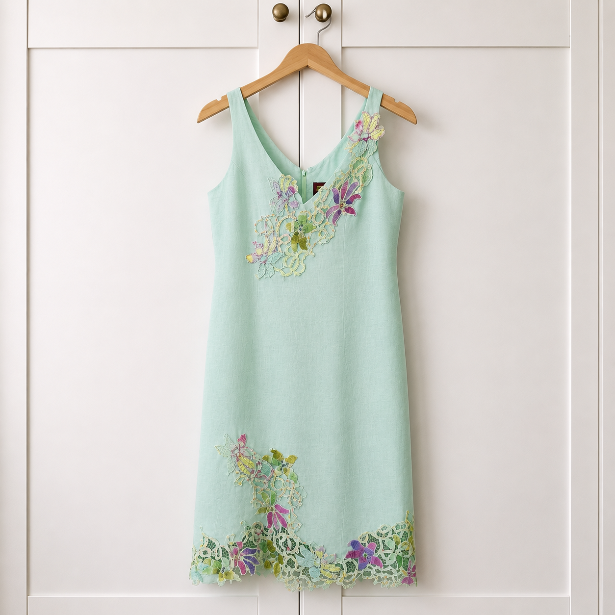 Renato Nucci Green Linen Embroidered Floral Dress UK 10