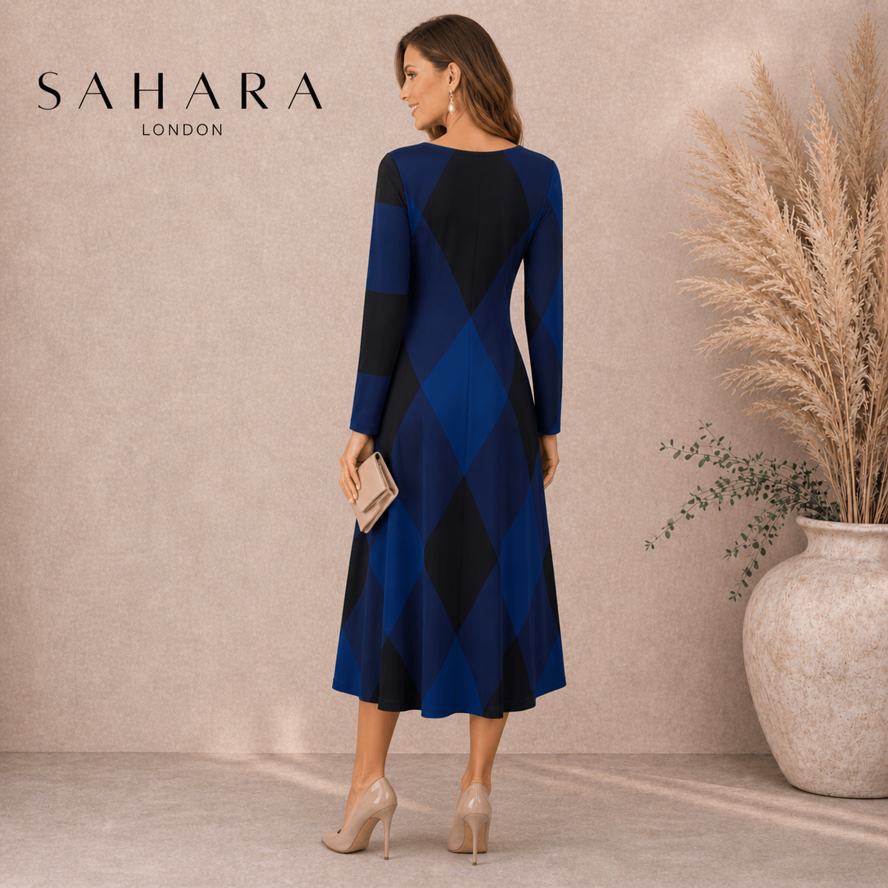 Sahara Blue Black Large Check Dress UK 14/16