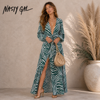 Nasty Gal Green & Cream Zebra Dress UK 4