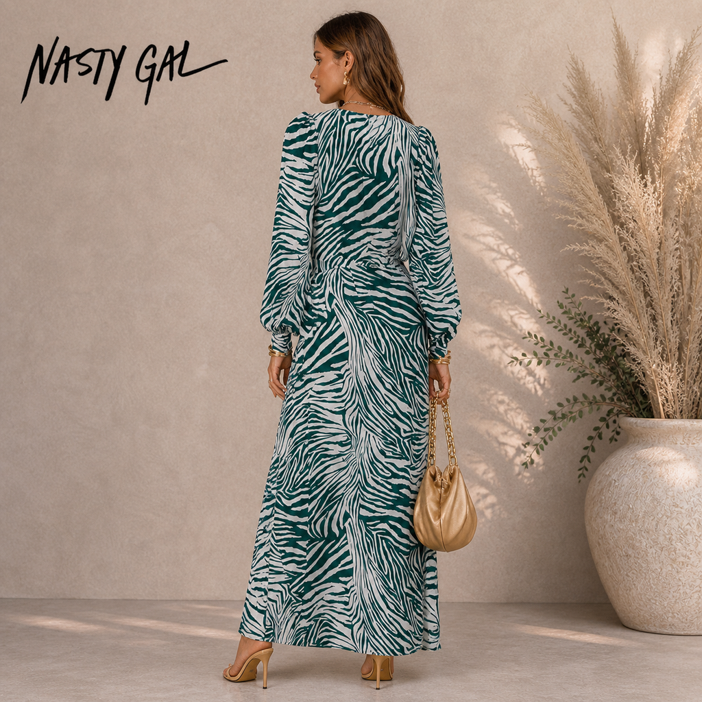 Nasty Gal Green & Cream Zebra Dress UK 4