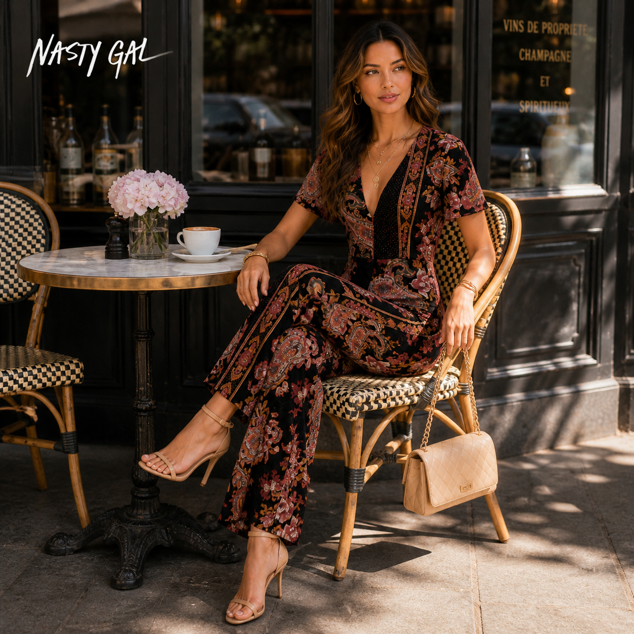 Nasty Gal Devore Paisley Print Wide Leg Jumpsuit UK 4