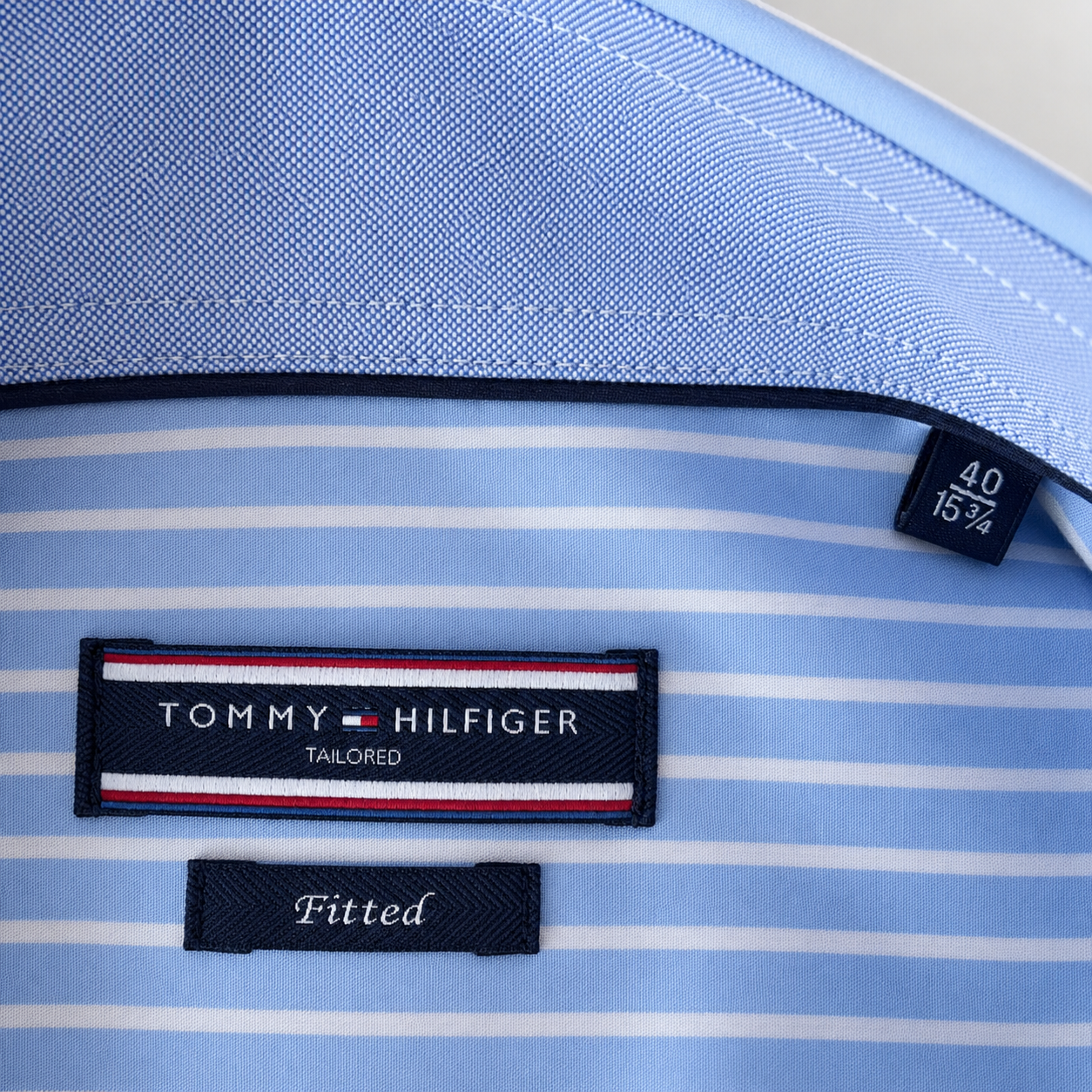 Tommy Hilfiger Fitted Blue Stripe Shirt Size M - 40/15 3/4"