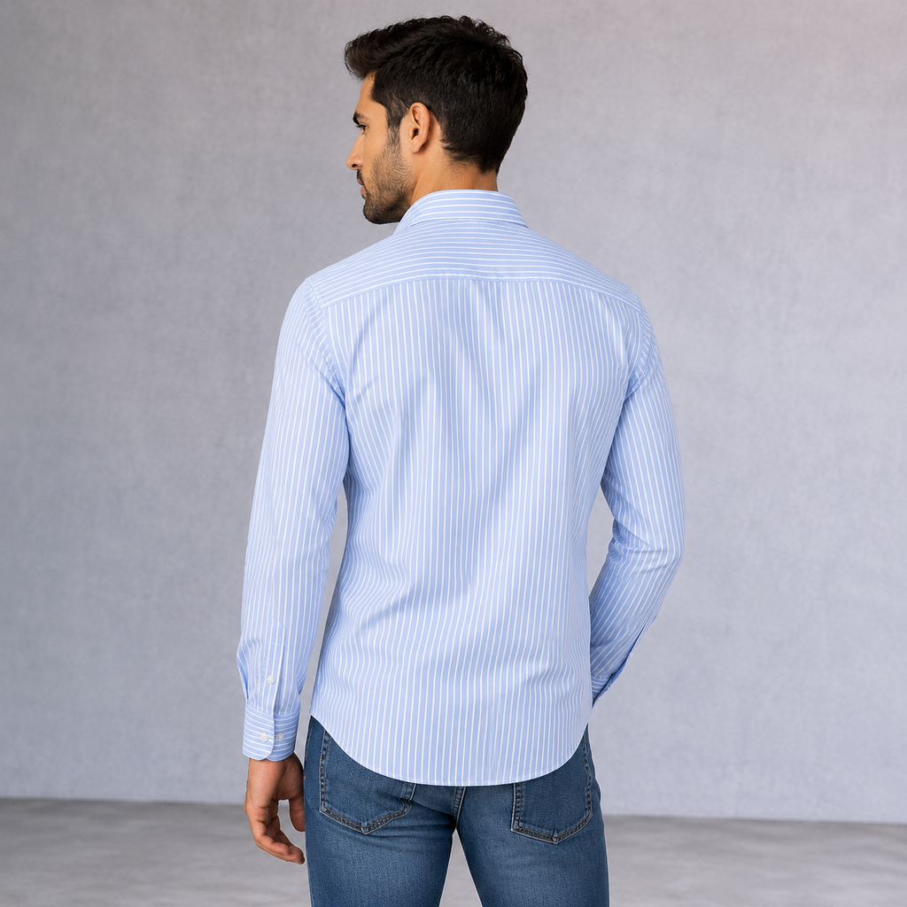 Tommy Hilfiger Fitted Blue Stripe Shirt Size M - 40/15 3/4"