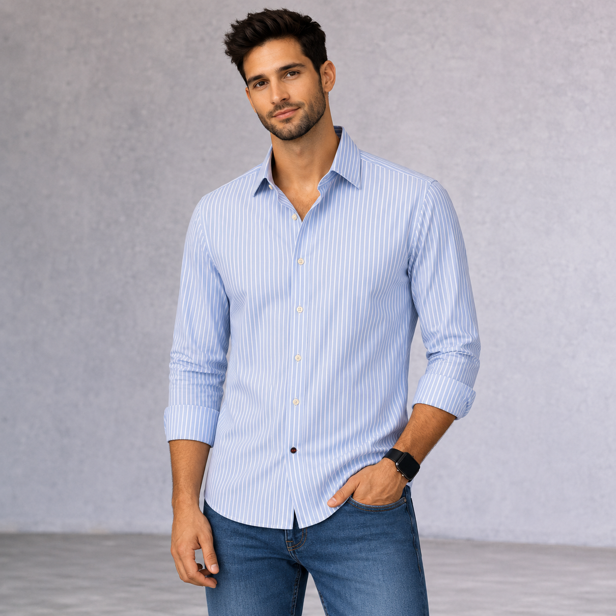 Tommy Hilfiger Fitted Blue Stripe Shirt Size M - 40/15 3/4"