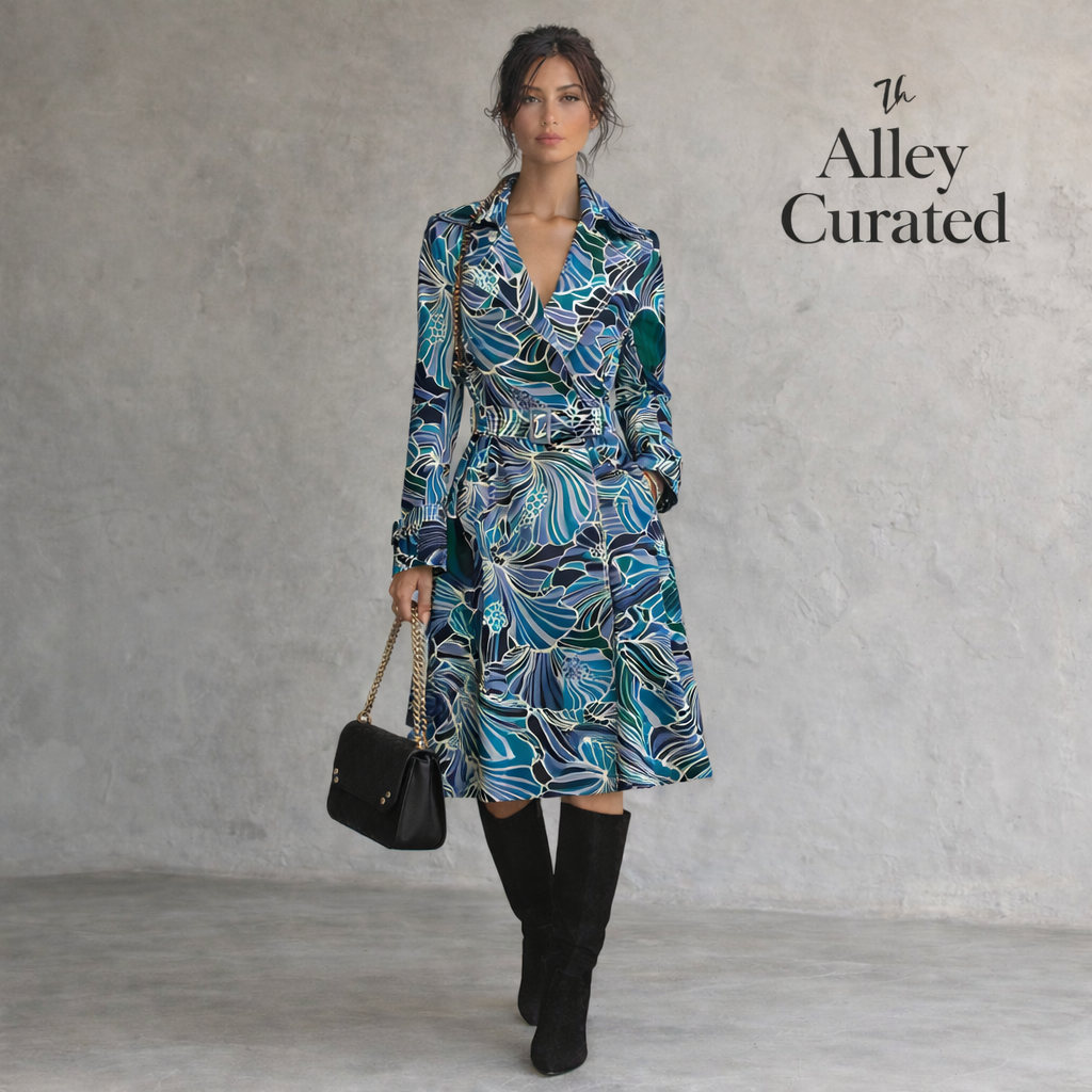 Max Mara Blue Floral Wool Belted Trench Coat UK 14