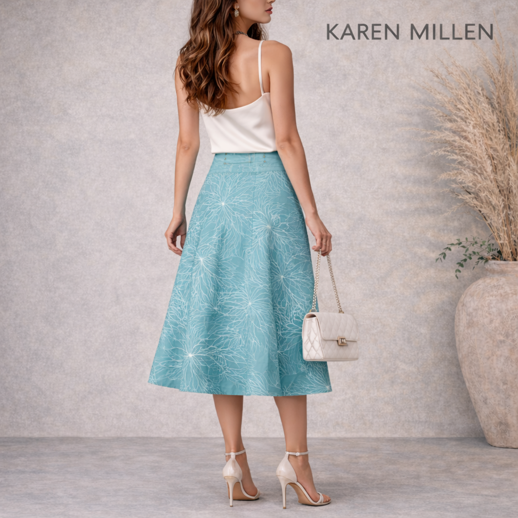 Karen Millen Vintage Turquoise Embroidered Skirt UK 8