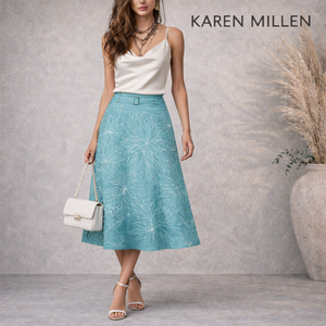 Karen Millen Vintage Turquoise Embroidered Skirt UK 8