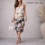 Karen Millen Grey Orange Floral Midi Pencil Skirt  UK 10