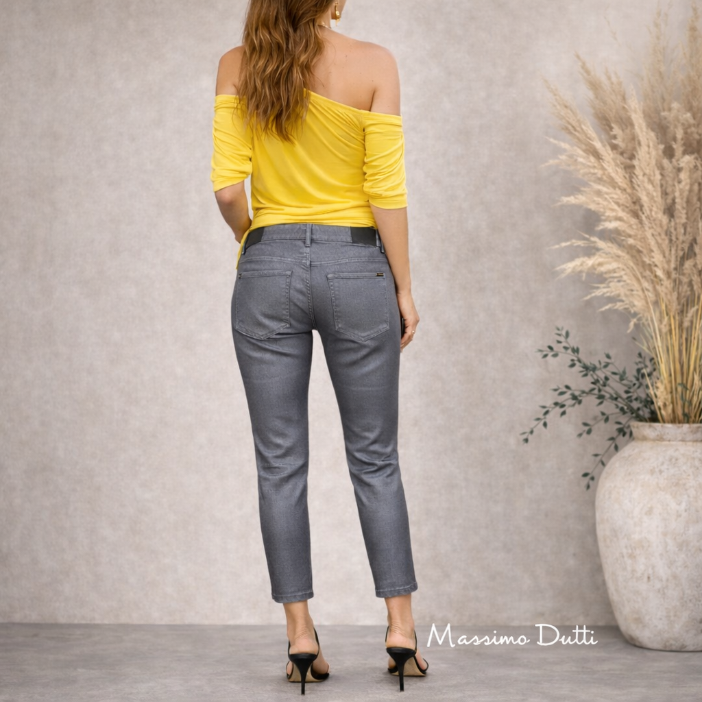 Massimo Dutti Grey Coated Cropped Skinny Jeans  UK 6