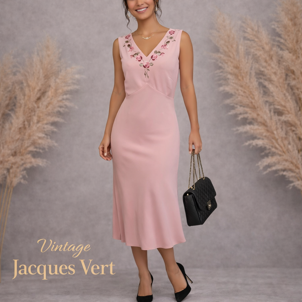 Jacques Vert Rose Pink Embroidered Floral Dress UK 14