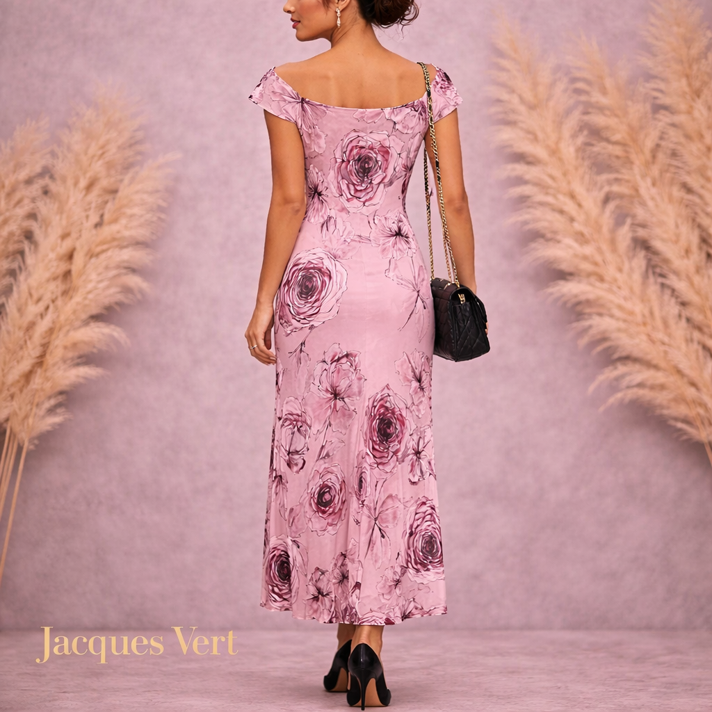 Jacques Vert Pink Floral Silk Devore Maxi Dress UK 14