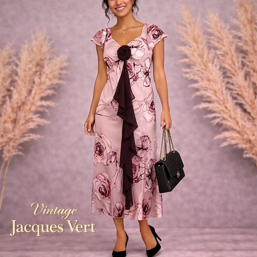 Jacques Vert Pink Floral Silk Devore Maxi Dress UK 14