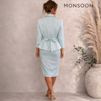 Monsoon Pale Blue Linen Silk Trim Jacket UK 14