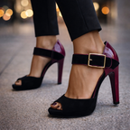 Sergio Rossi Purple Leather Black Suede Sandals UK 4.5
