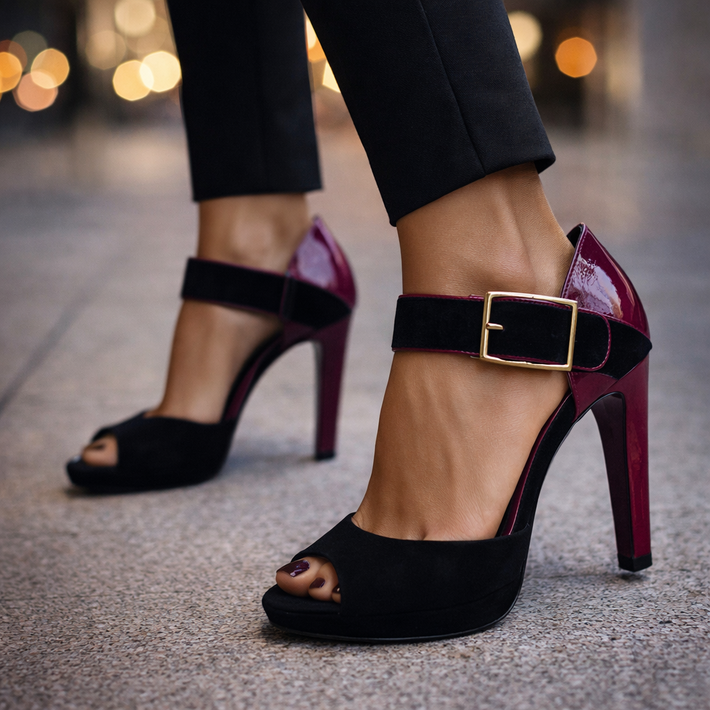 Sergio Rossi Purple Leather Black Suede Sandals UK 4.5