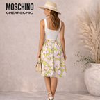 Moschino Cheap & Chic White & Green Floral Silk Skirt UK 8/10