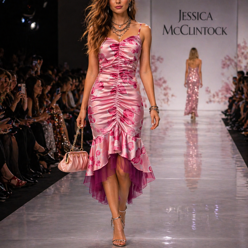 Jessica McClintock Gunne Sax Pink Satin Fishtail Dress UK 8