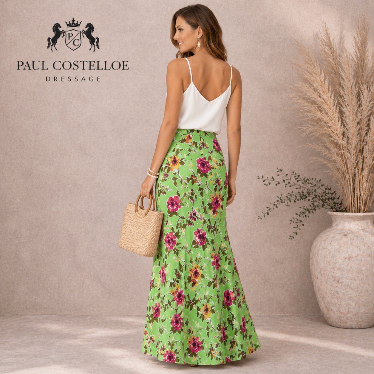 Paul Costelloe Dressage Lime Rose Floral Maxi Skirt  UK 12