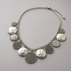 Vintage 1980's Beaten & Patterned Metal Disc Necklace