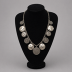 Vintage 1980's Beaten & Patterned Metal Disc Necklace
