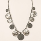 Vintage 1980's Beaten & Patterned Metal Disc Necklace