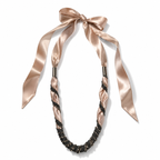 Peach Satin Chain & Diamante Tie Necklace