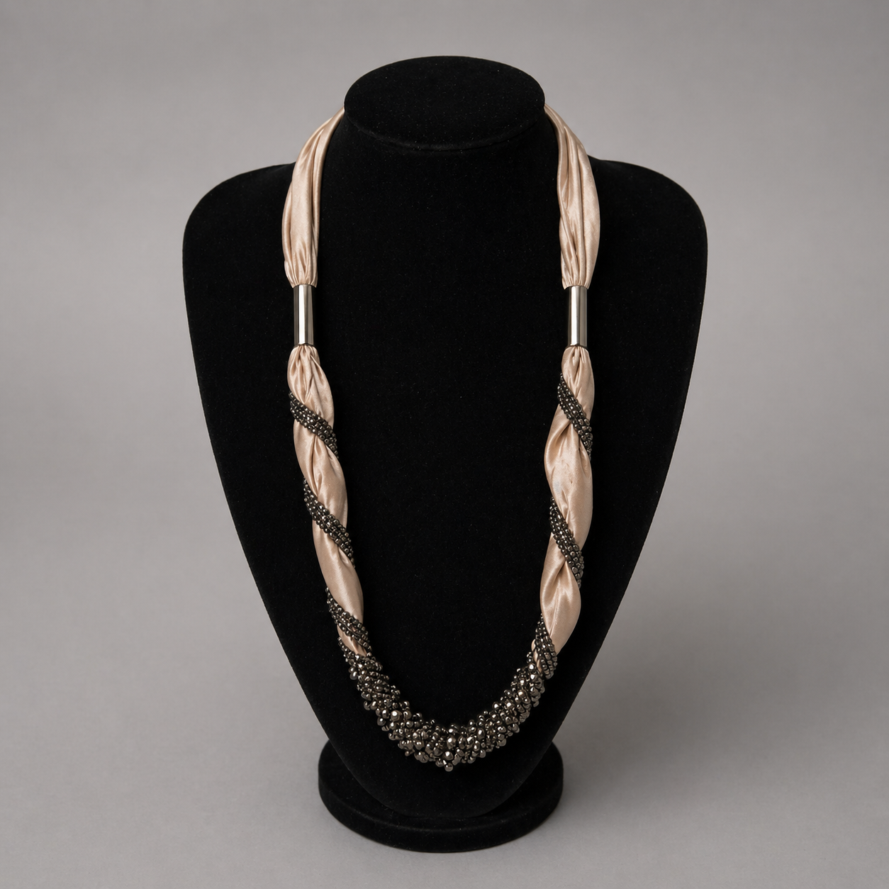 Peach Satin Chain & Diamante Tie Necklace