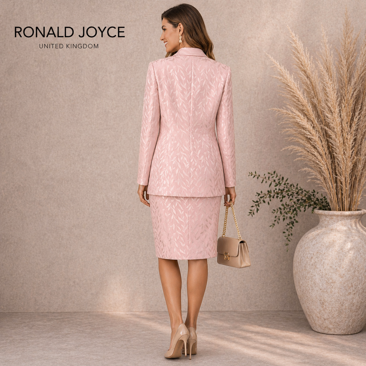 Ronald Joyce Vintage 1990's Baby Pink Silky Skirt Suit UK 14