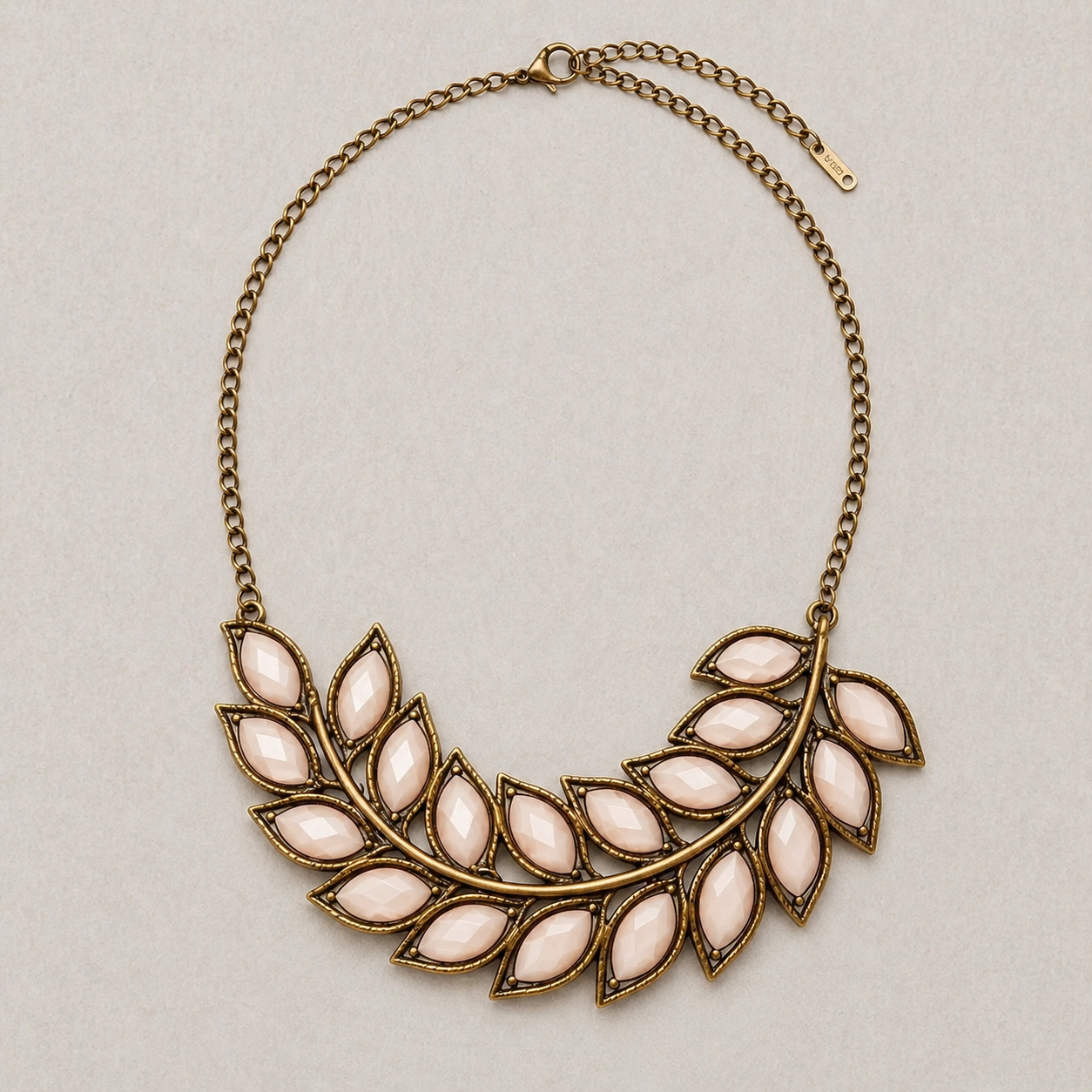 Creamy Peach Leaf Pattern Collar Statement Necklace
