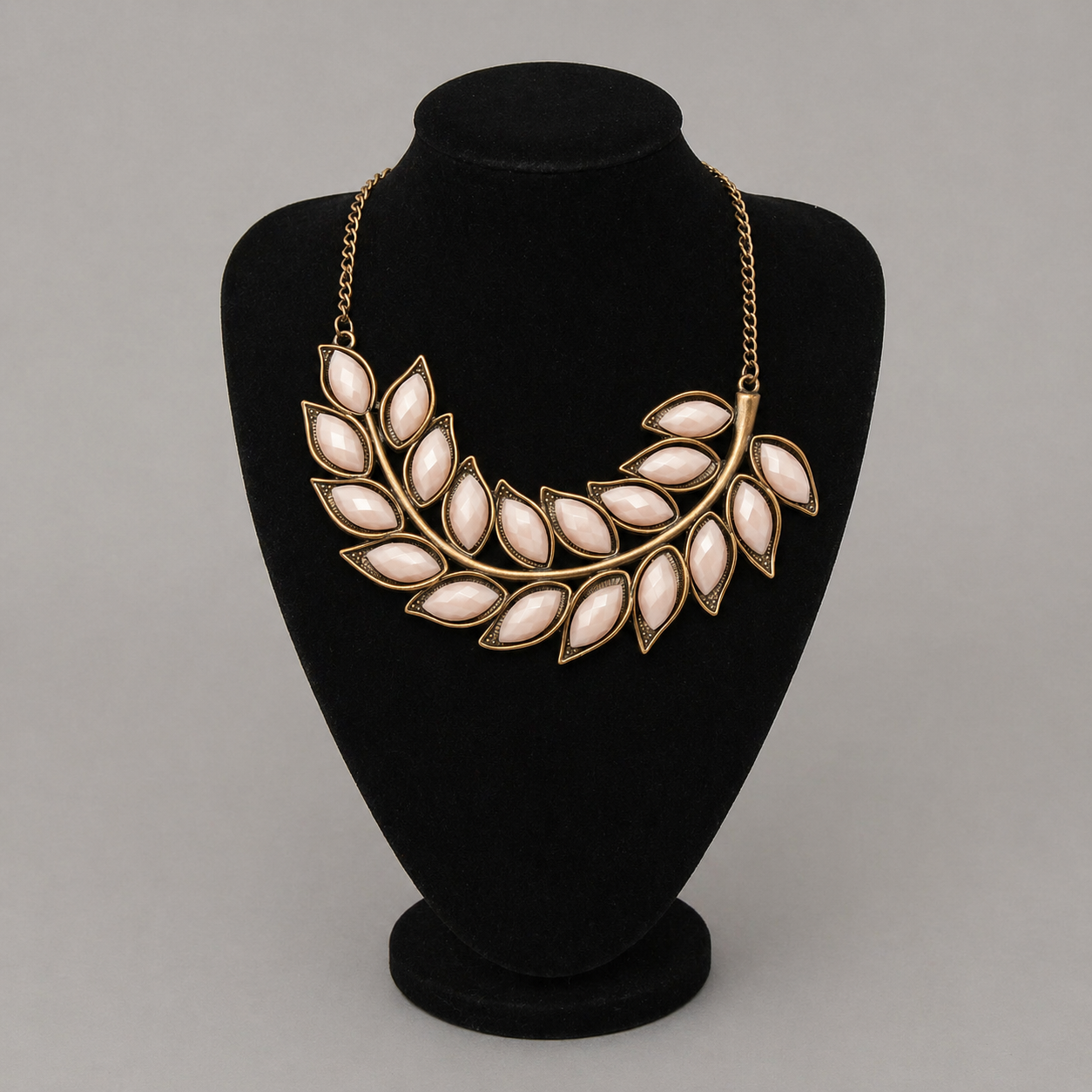 Creamy Peach Leaf Pattern Collar Statement Necklace