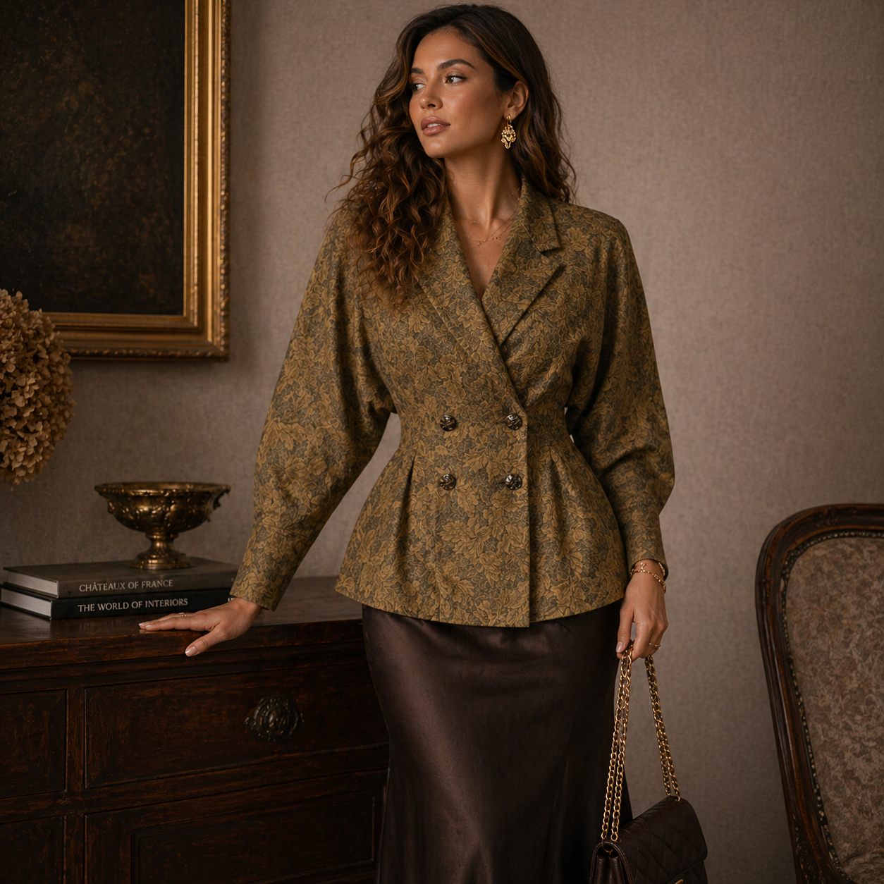 Genetpelsone Original 1980s Vintage Jacquard Batwing Jacket UK 10