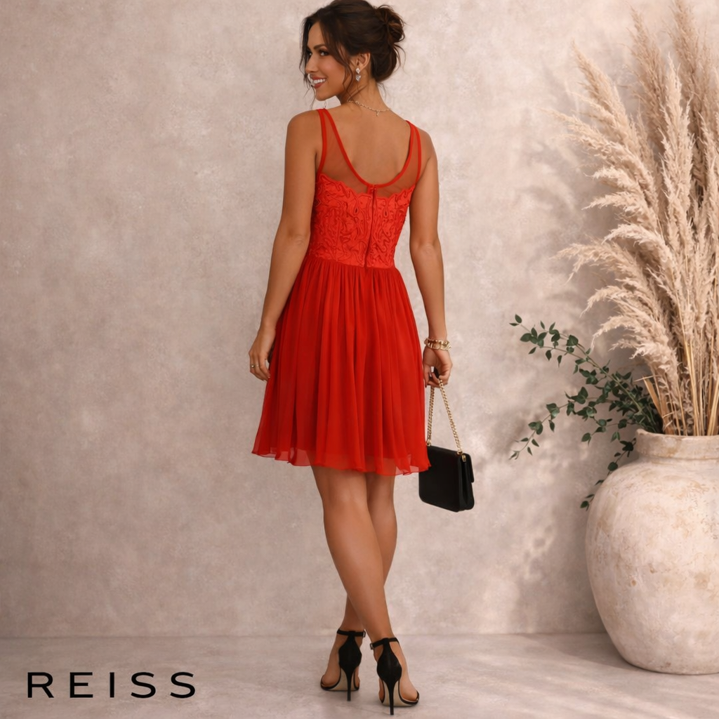 Reiss Orange Silk Organza & Chiffon Dress UK 10