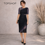 Topshop Navy Sheer Mesh Black Crochet Dress UK 10