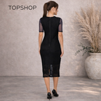 Topshop Navy Sheer Mesh Black Crochet Dress UK 10