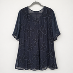 SULU Kerstin Bernecker Navy Linen Silk Tunic Top UK 10
