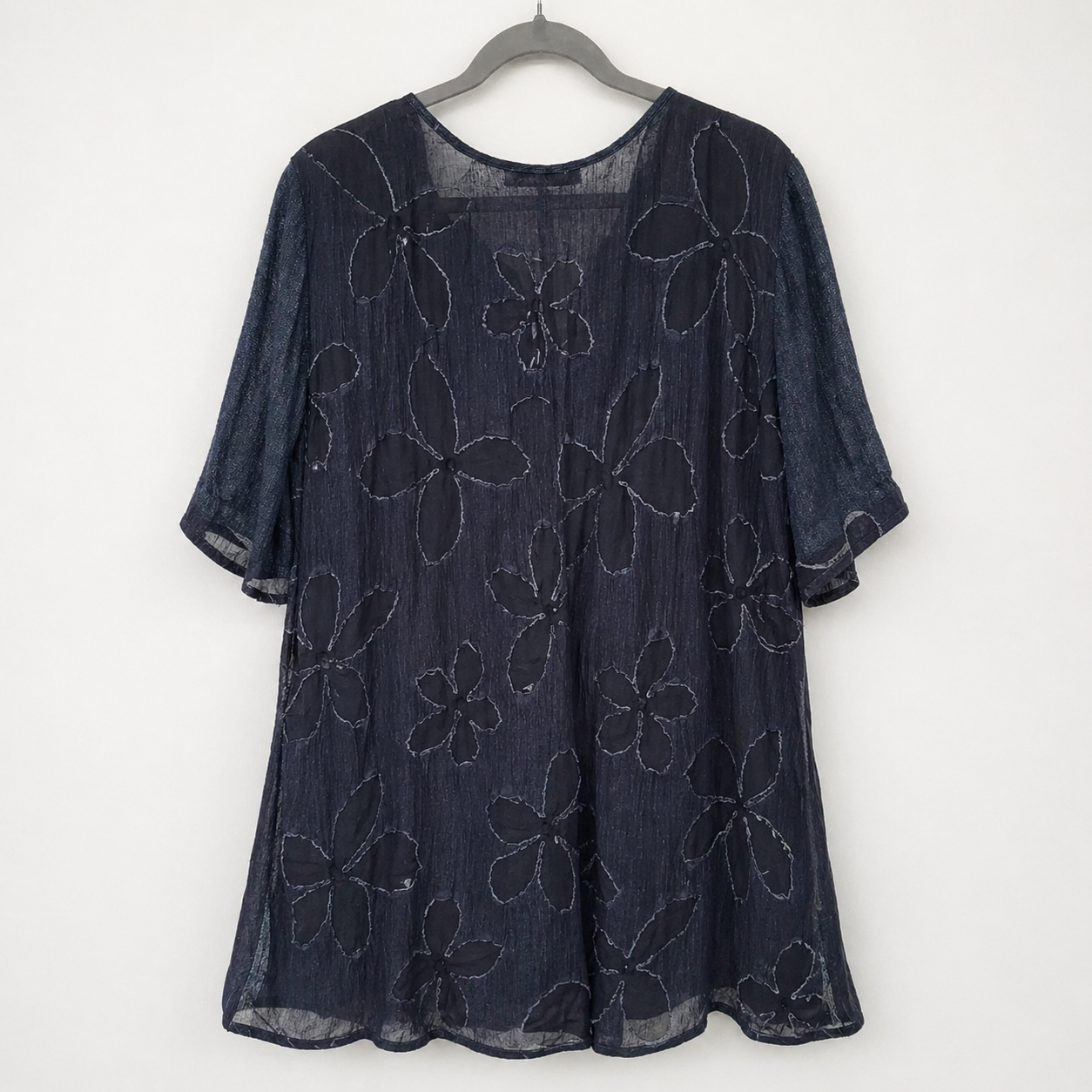 SULU Kerstin Bernecker Navy Linen Silk Tunic Top UK 10